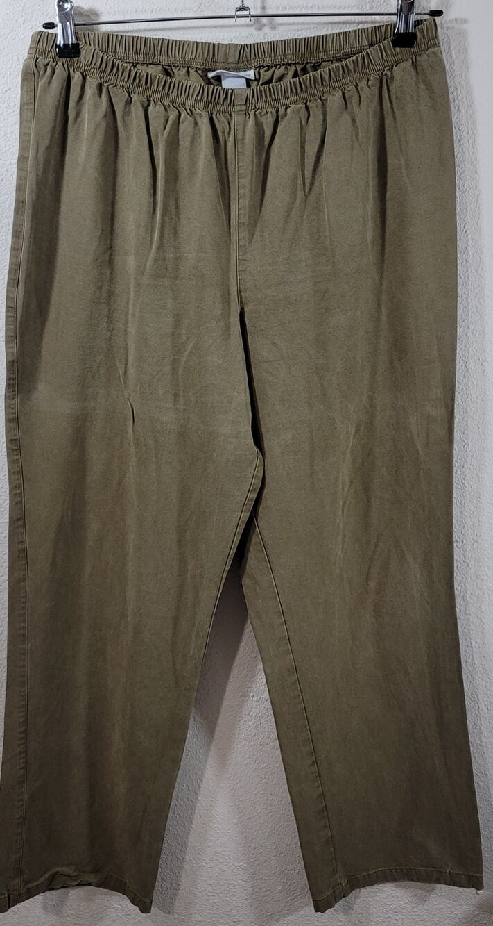 Soft Surroundings Dark Beige Pleated Front Pull On Pants Large Lightweight Soft